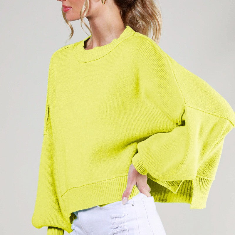 women's neon yellow crew neck sweater