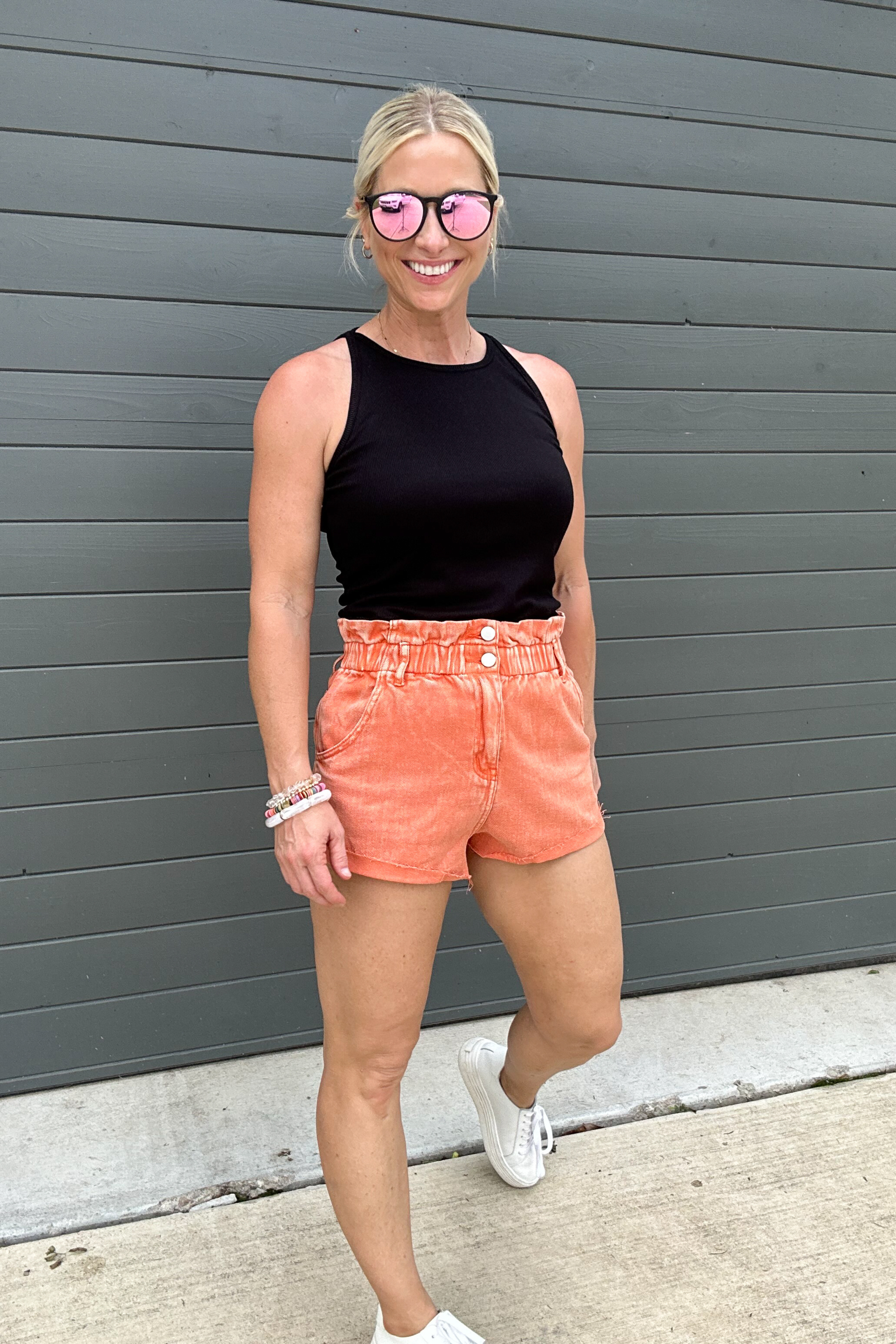 Short Stop High Waisted Shorts - Orange-Shorts-Day + Moon-Go Big U, Women's Fashion Boutique Located in Dallas, TX