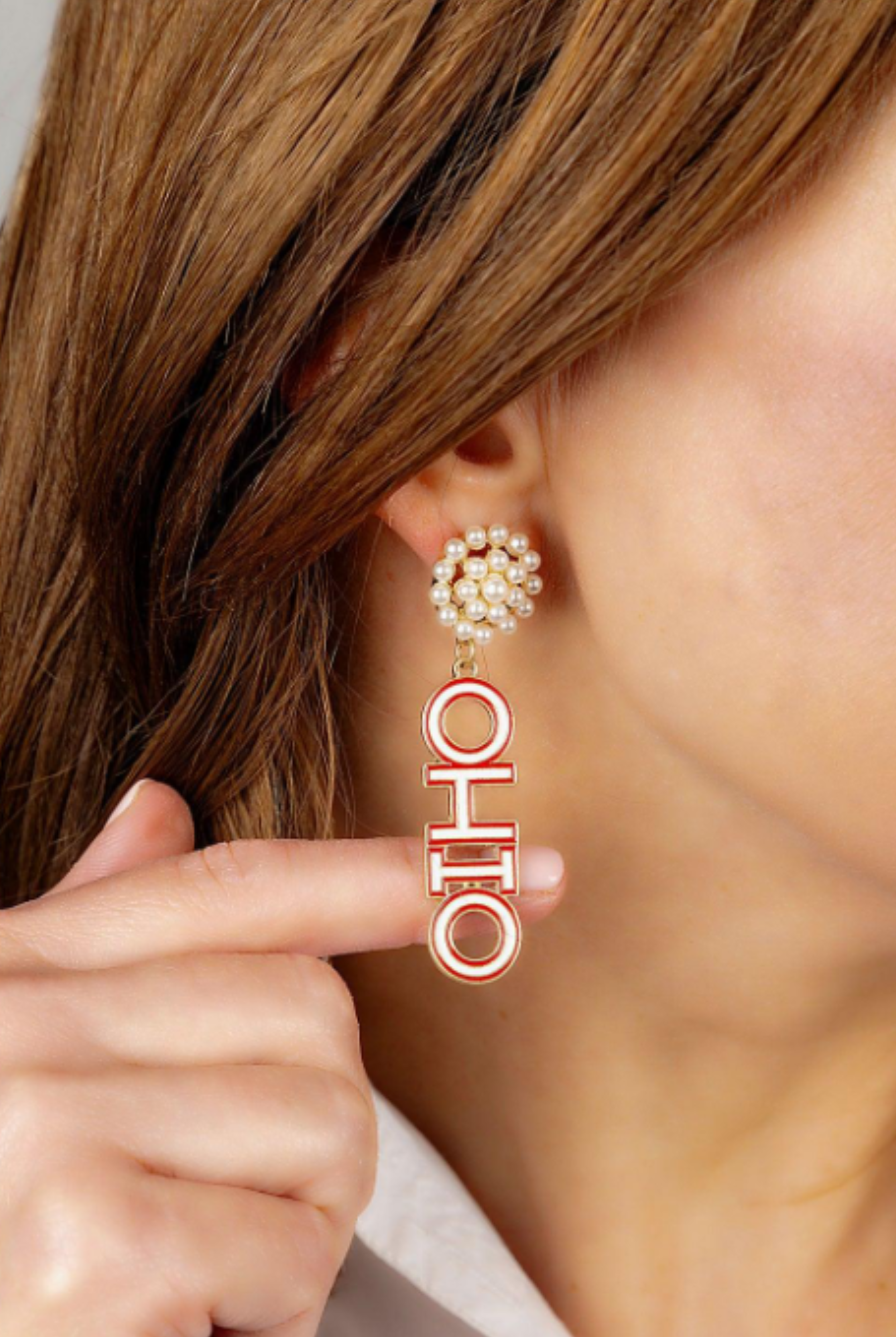 Pearl Cluster Earrings - Ohio State-Earrings-Canvas Style-Go Big U, Women's Fashion Boutique Located in Dallas, TX