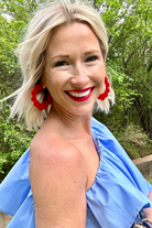 Scalloped Hoop Earrings - Red-Earrings-Linny-Go Big U, Women's Fashion Boutique Located in Dallas, TX