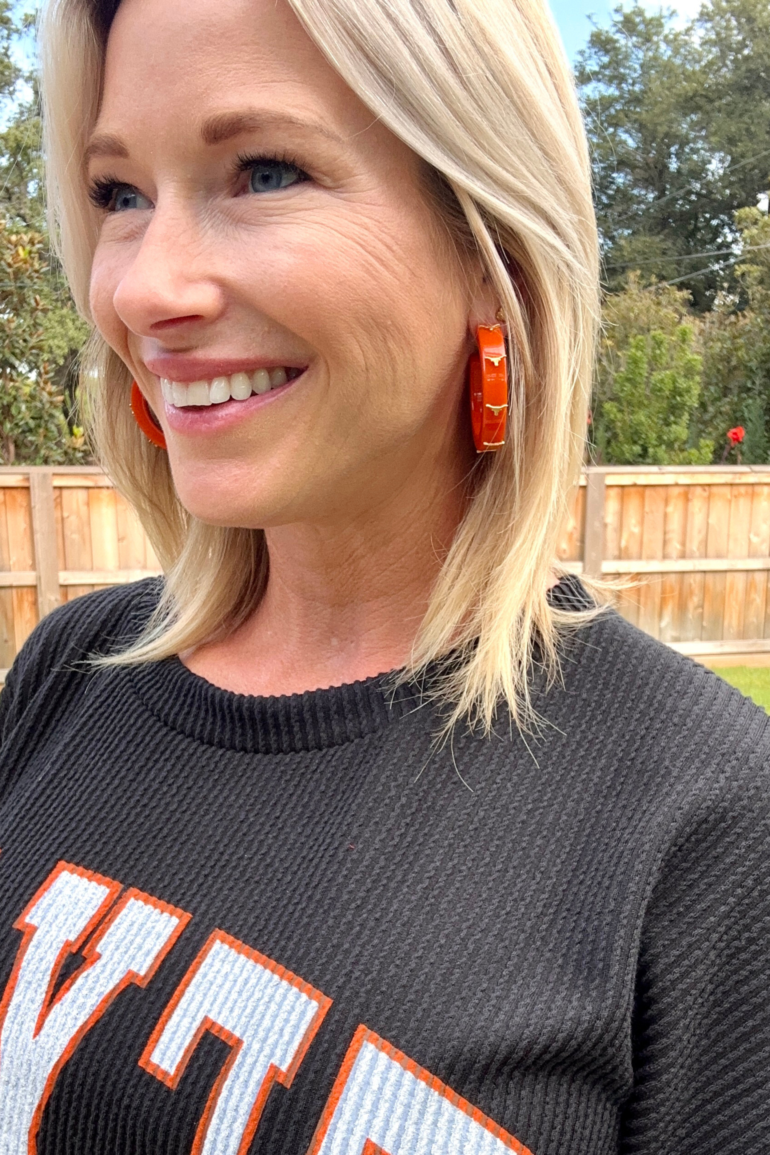 C-Hoop Longhorn Earrings-Earrings-Canvas Style-Go Big U, Women's Fashion Boutique Located in Dallas, TX