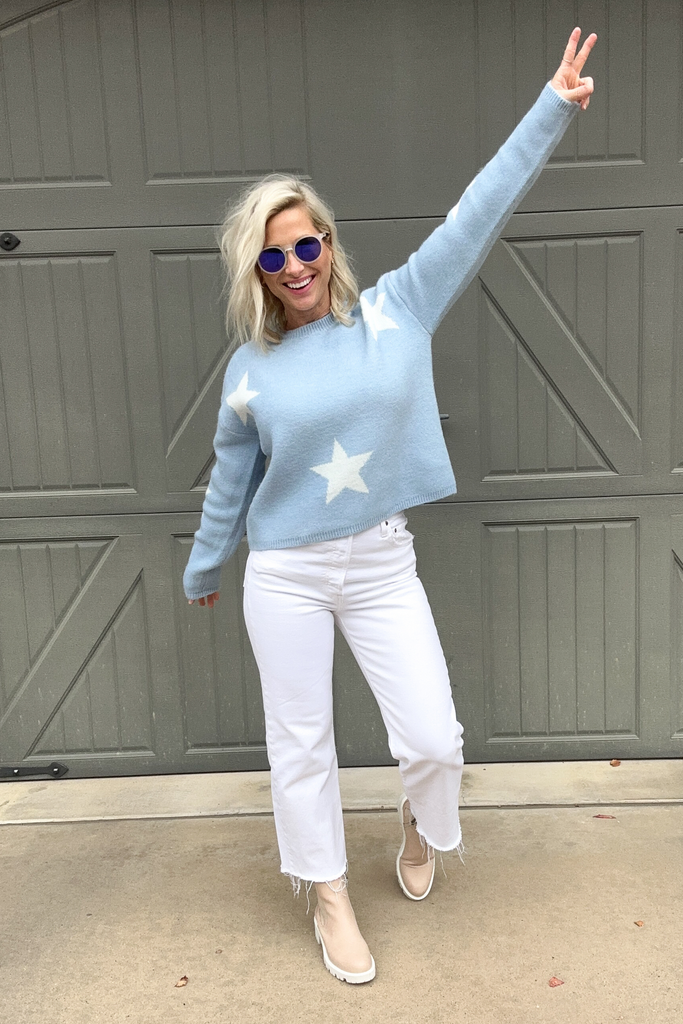 Sky's the Limit Star Sweater-Sweater-In the Beginning-Go Big U, Women's Fashion Boutique Located in Dallas, TX