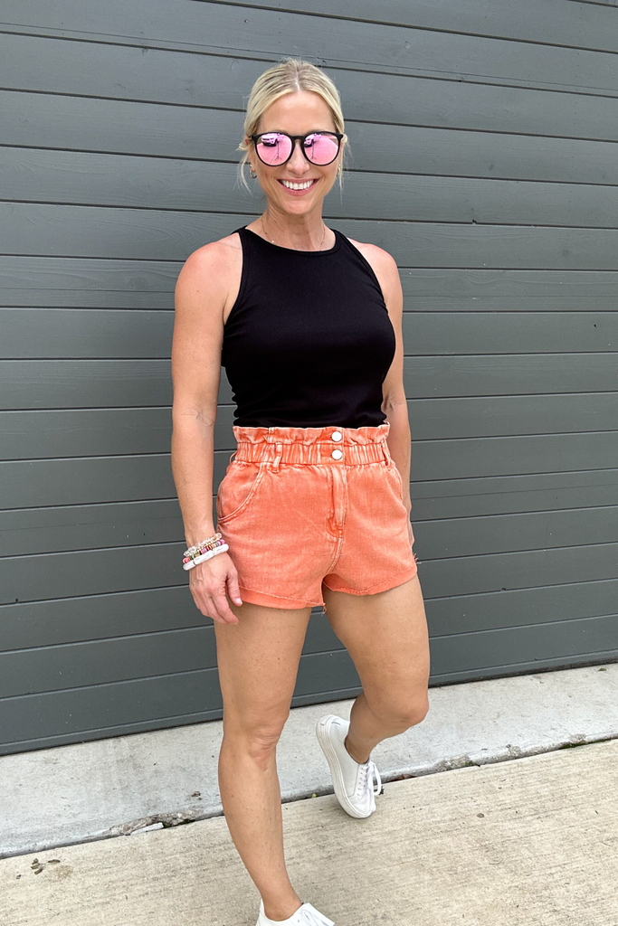 Short Stop High Waisted Shorts - Orange-Shorts-Day + Moon-Go Big U, Women's Fashion Boutique Located in Dallas, TX