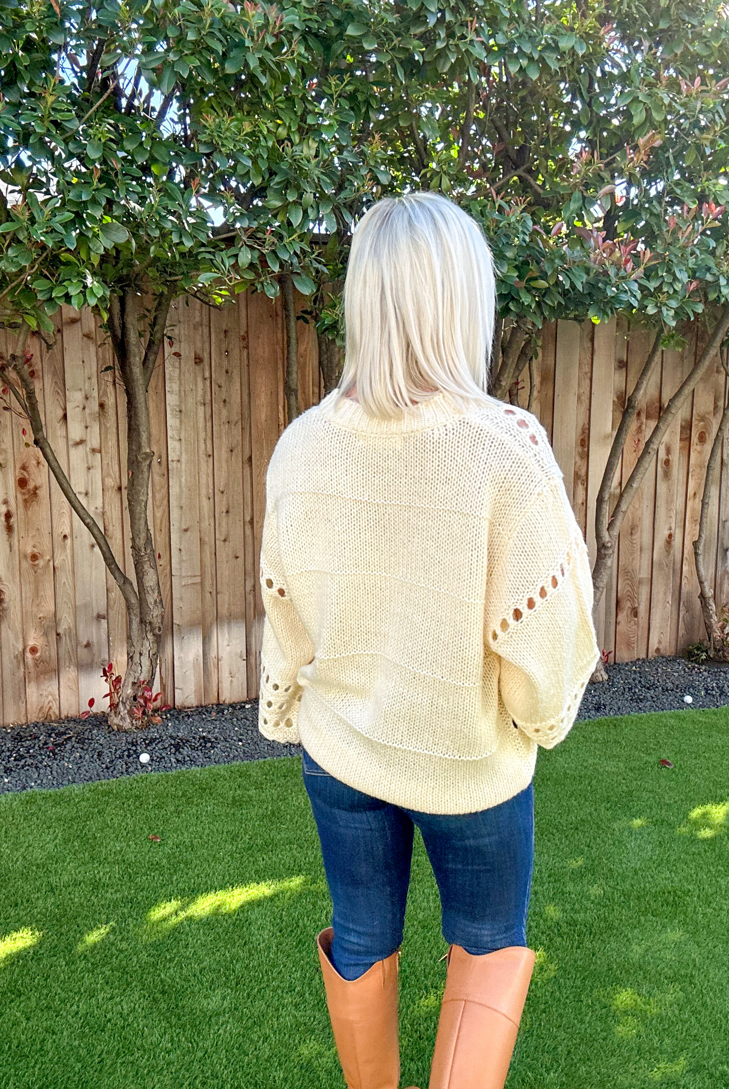 In the Hole Knit Sweater - Ivory-Sweater-Vine and Love-Go Big U, Women's Fashion Boutique Located in Dallas, TX