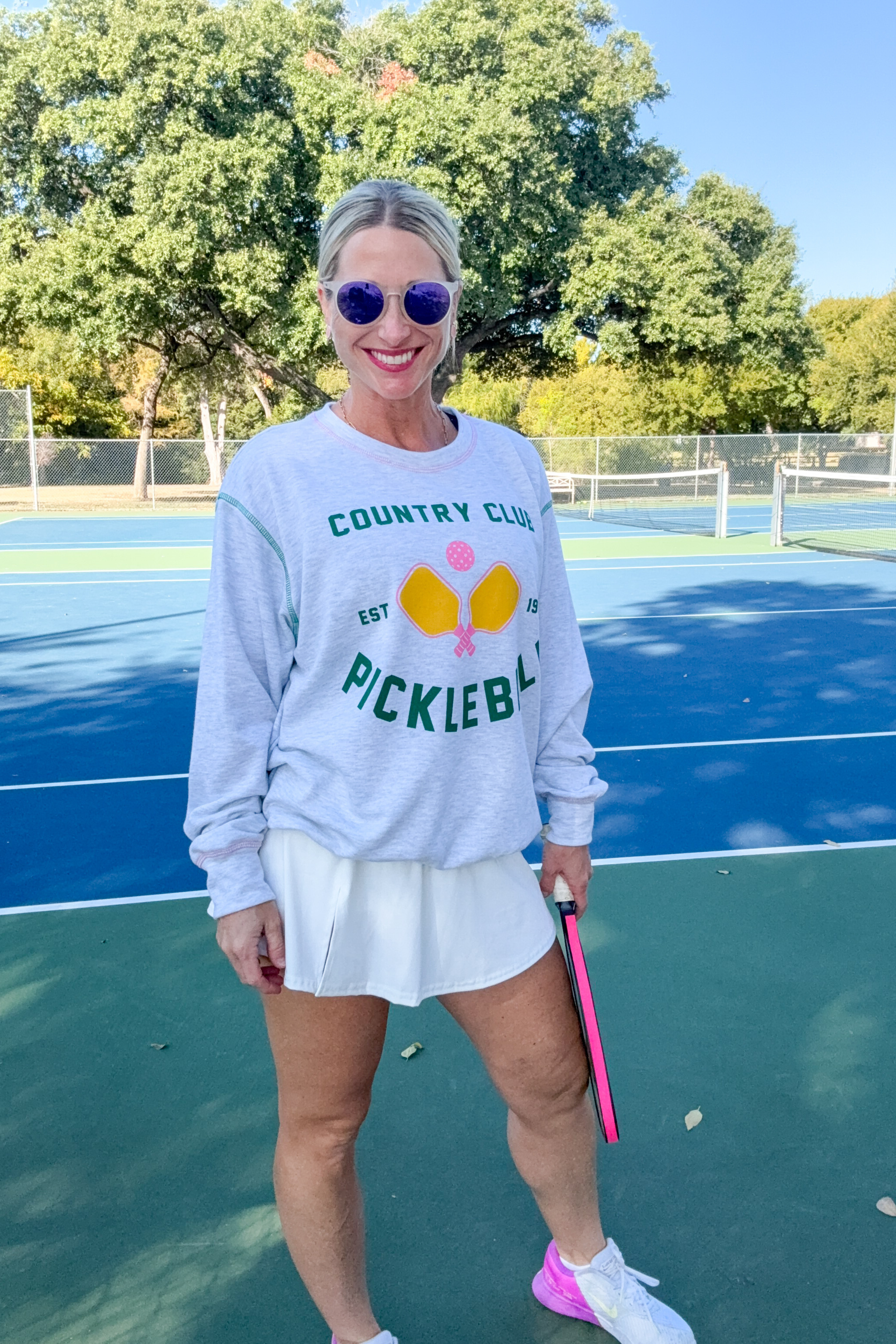 Country Club Pickleball Sweatshirt-graphic sweatshirt-Peach Love-Go Big U, Women's Fashion Boutique Located in Dallas, TX