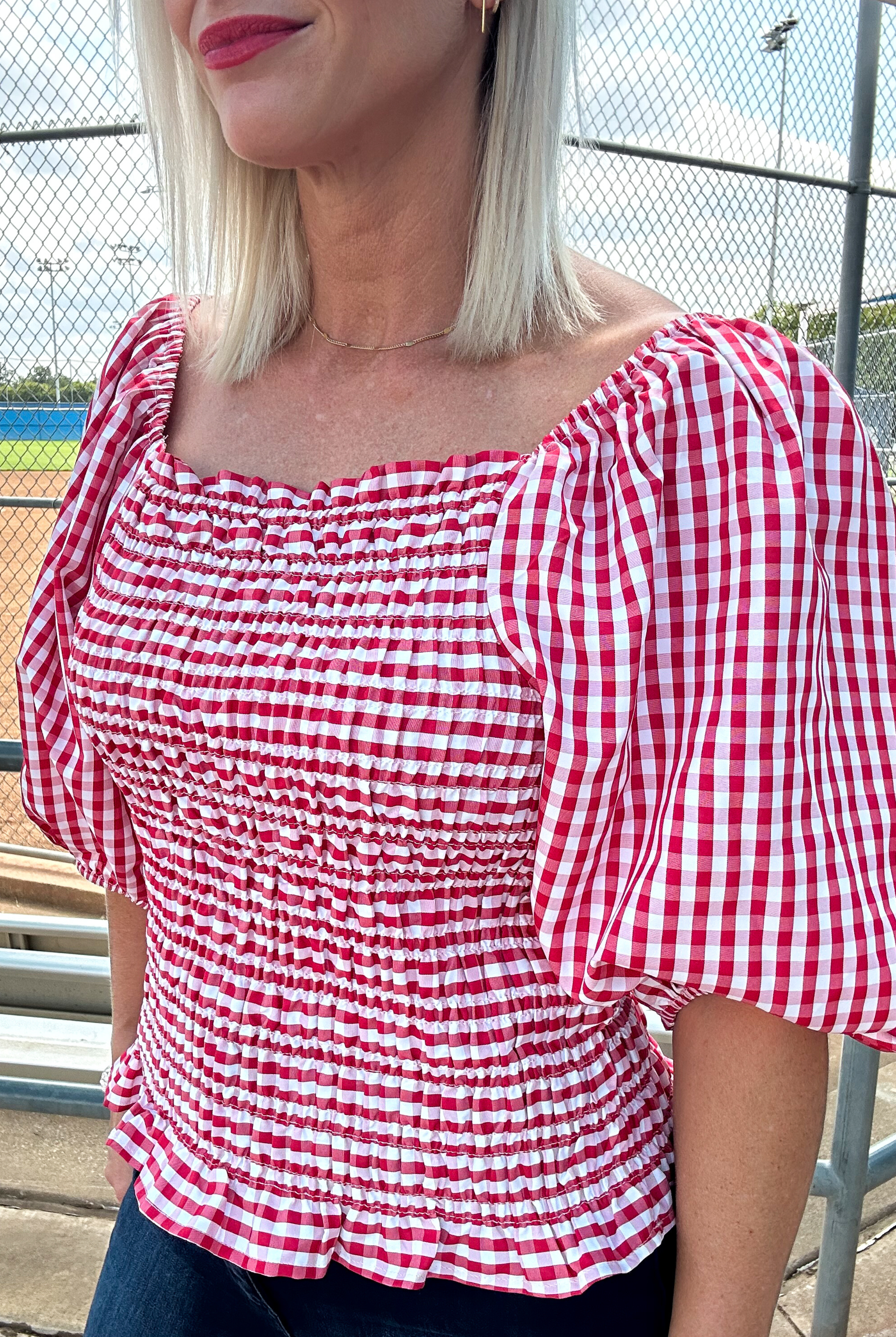 Checkmate Smocked Top-Blouses-Vine and Love-Go Big U, Women's Fashion Boutique Located in Dallas, TX