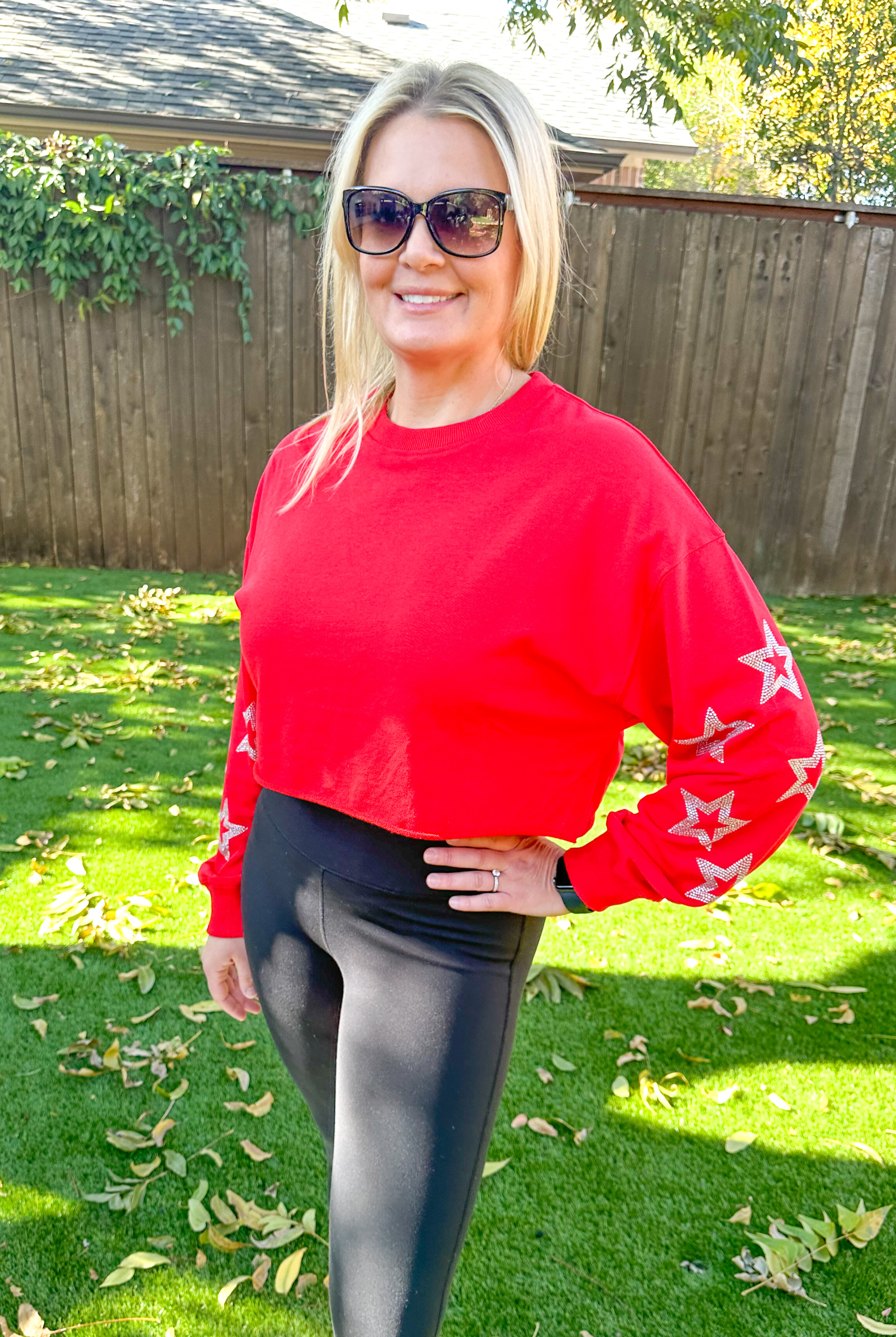Star Athleisure Crop Tee-Sweatshirt-Baevely-Go Big U, Women's Fashion Boutique Located in Dallas, TX