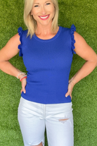 Shoulder Lean Top - Blue-Shirts & Tops-Blu Pepper-Go Big U, Women's Fashion Boutique Located in Dallas, TX