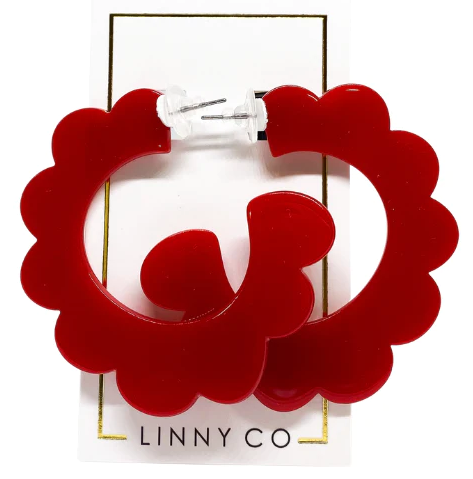 Scalloped Hoop Earrings - Red-Earrings-Linny-Go Big U, Women's Fashion Boutique Located in Dallas, TX